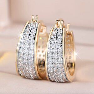 NEW 18k Yellow and White Gold Diamond Hoop Earrings Pave Two Tone Diamond Hoops
